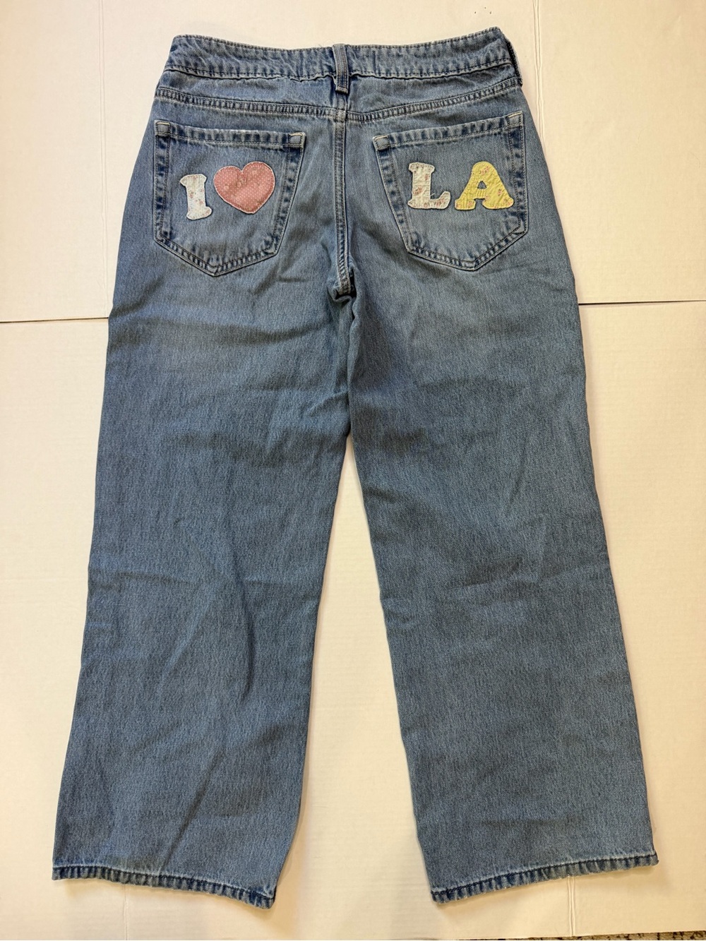 Hollister Low Rise Baggy Blue Denim Jeans Womens 26 (30x28) LA Patchwork